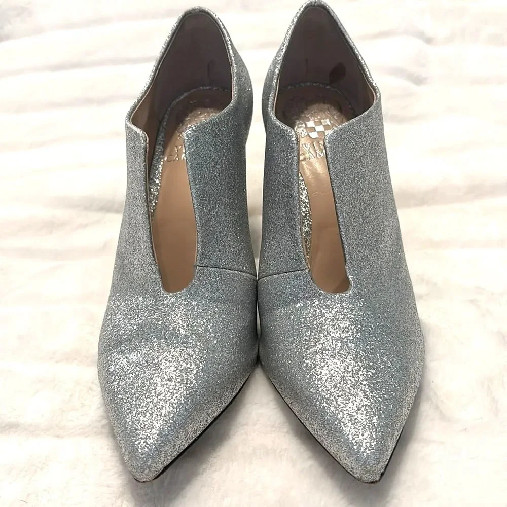 Vince Camuto heels sz 5.5 silver glitter pointed toe party stiletto y2k